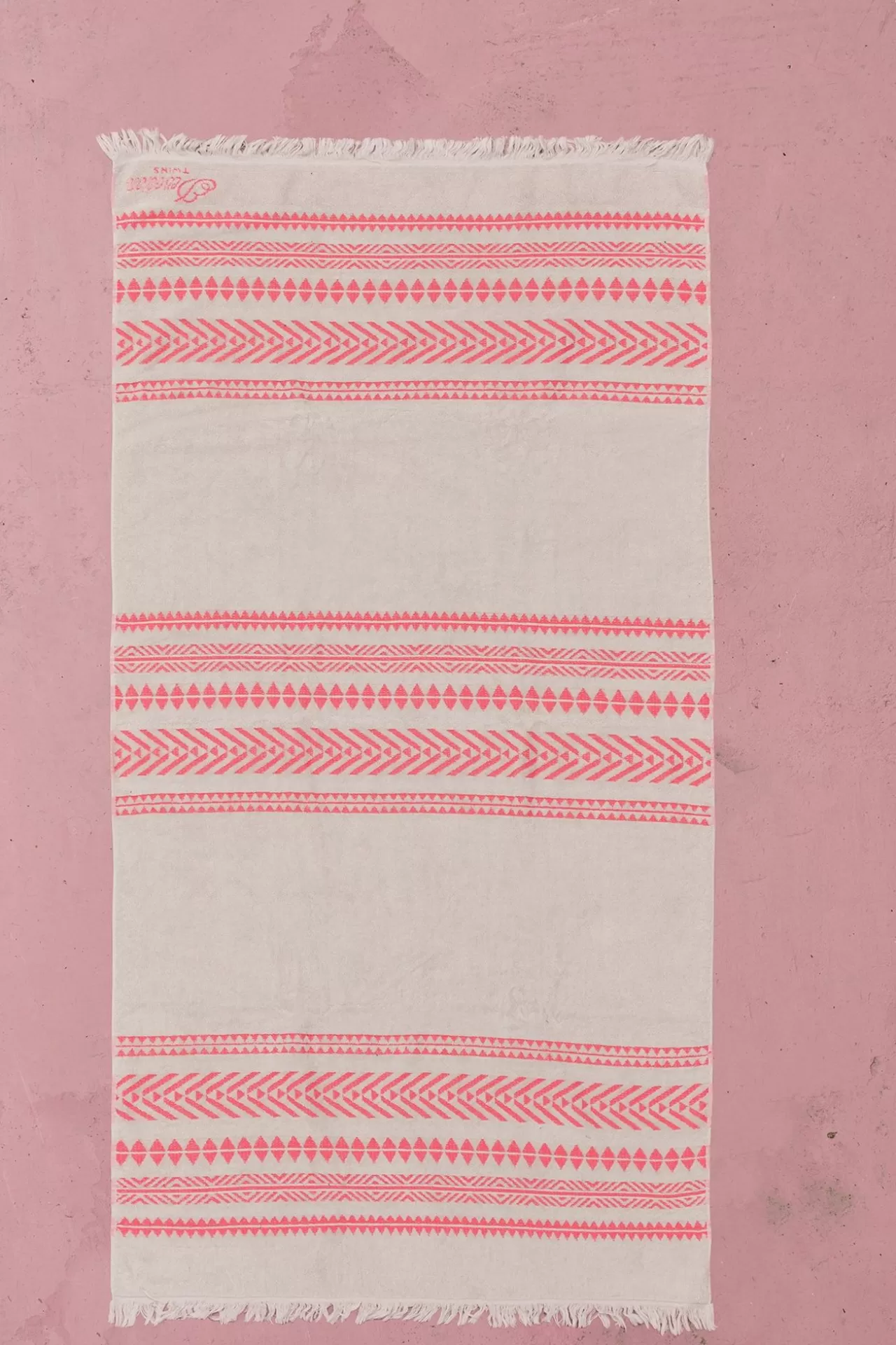 Clearance Devotion TWINS Beach Towel-N.Pink/Offwhite